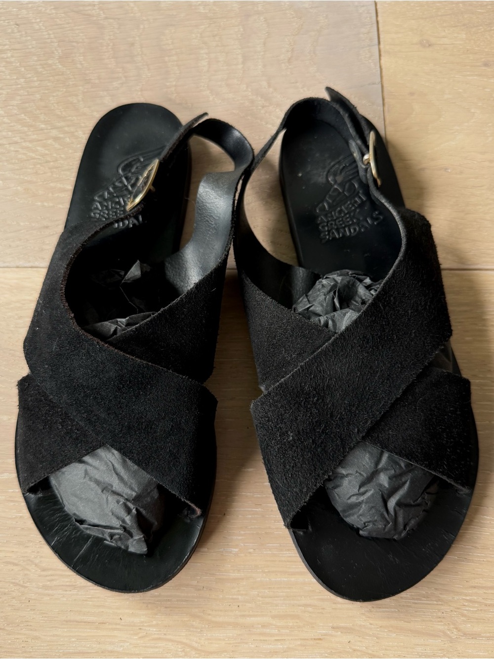 Ancient Greek Sandals Maria crossover-strap sandals in black suede
